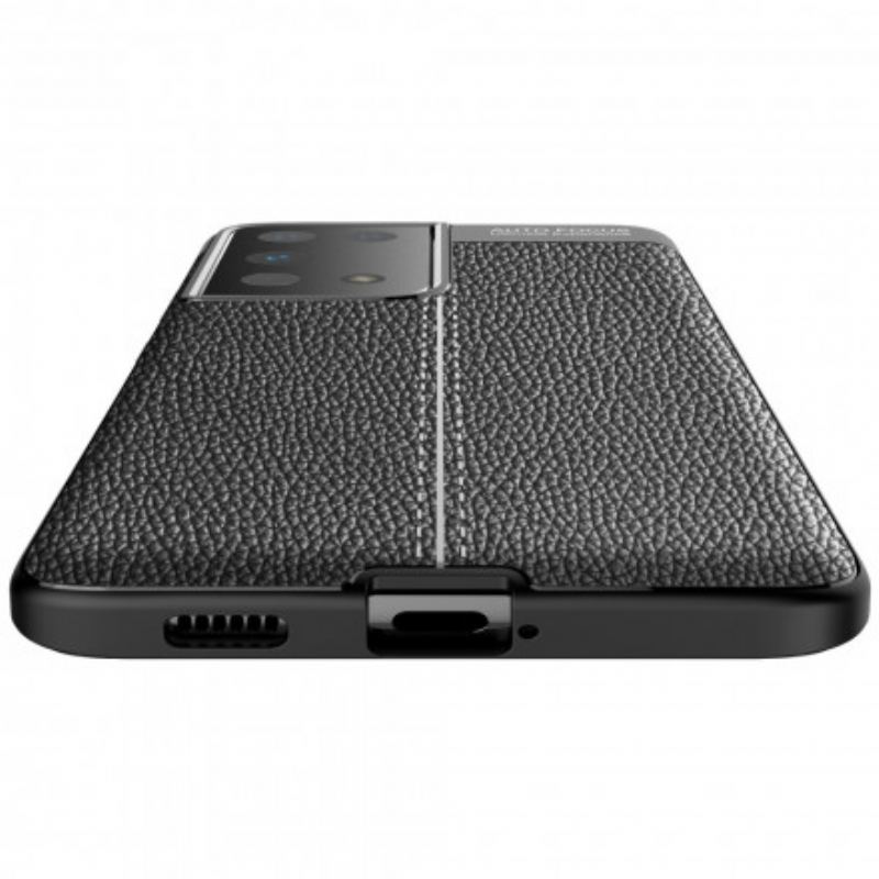 Capa Para Samsung Galaxy S21 Ultra 5G Linha Dupla Efeito Couro Litchi