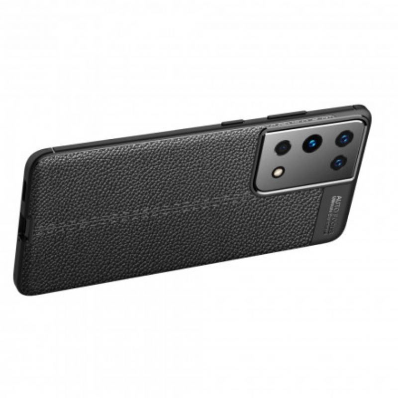 Capa Para Samsung Galaxy S21 Ultra 5G Linha Dupla Efeito Couro Litchi