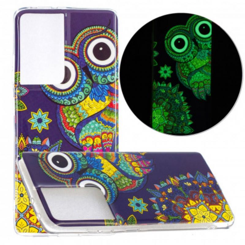 Capa Para Samsung Galaxy S21 Ultra 5G Mandala Coruja Fluorescente