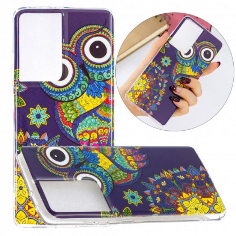 Capa Para Samsung Galaxy S21 Ultra 5G Mandala Coruja Fluorescente