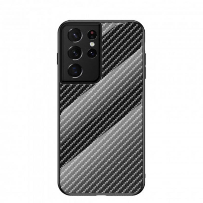 Capa Para Samsung Galaxy S21 Ultra 5G Vidro Temperado De Fibra De Carbono