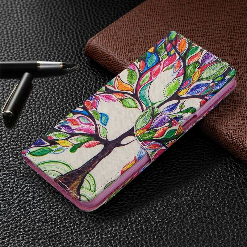 Capa De Couro Para Xiaomi Redmi Note 9S / 9 Pro Árvore Colorida