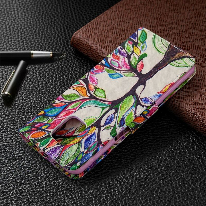 Capa De Couro Para Xiaomi Redmi Note 9S / 9 Pro Árvore Colorida