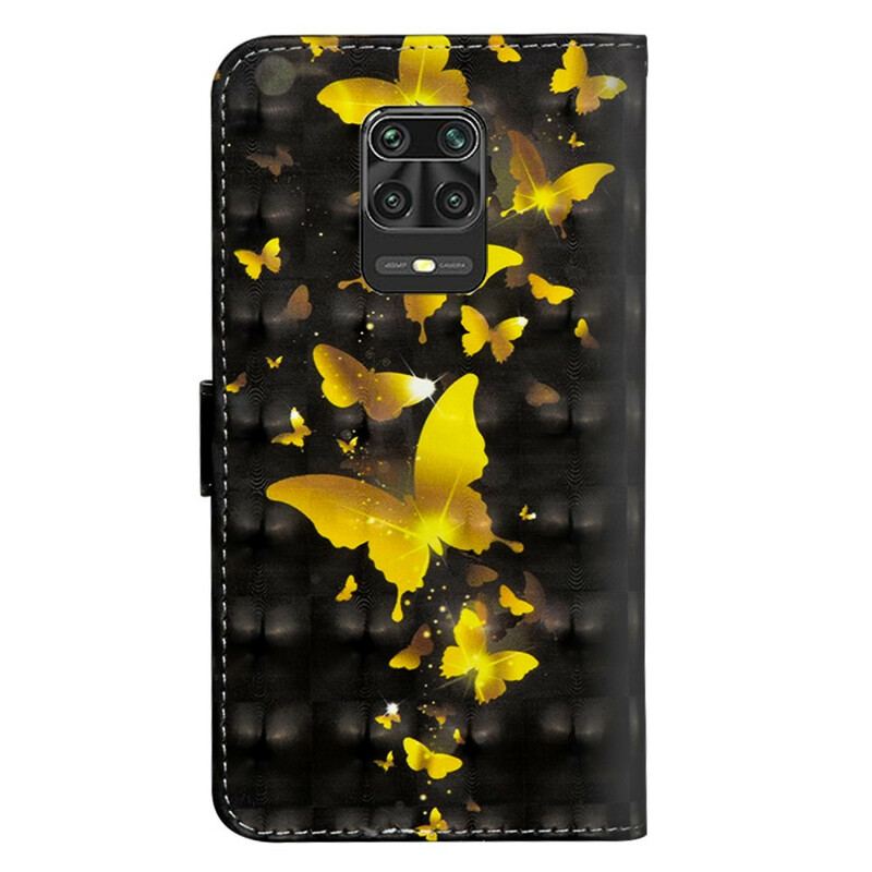 Capa De Couro Para Xiaomi Redmi Note 9S / 9 Pro Borboletas Amarelas