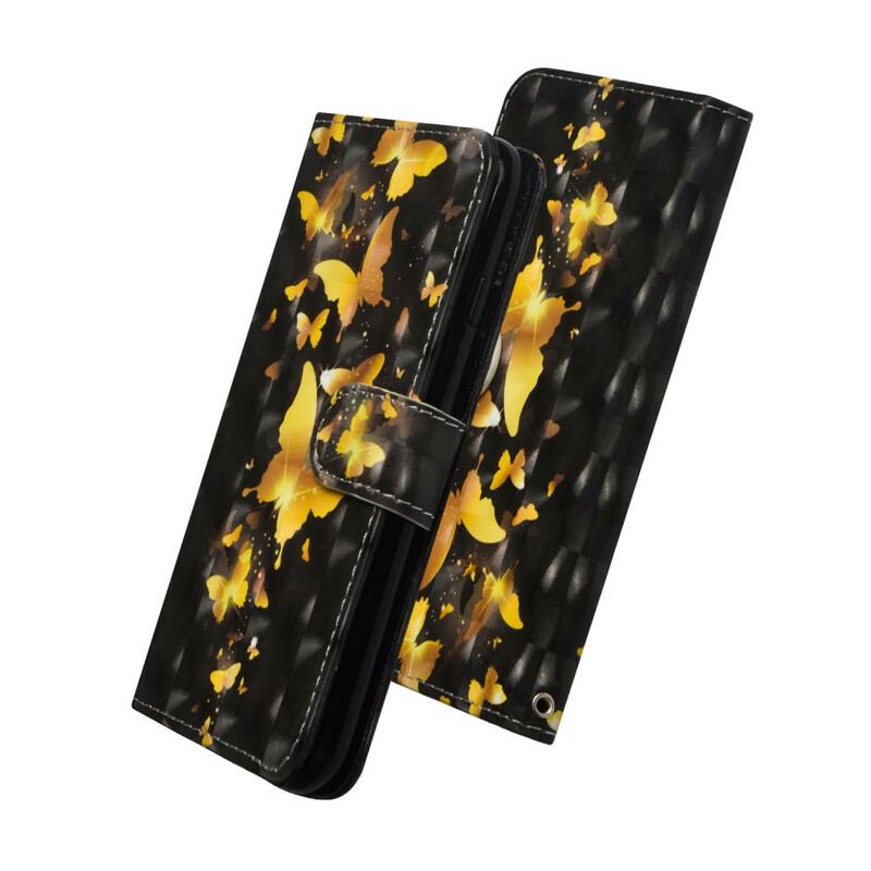 Capa De Couro Para Xiaomi Redmi Note 9S / 9 Pro Borboletas Amarelas