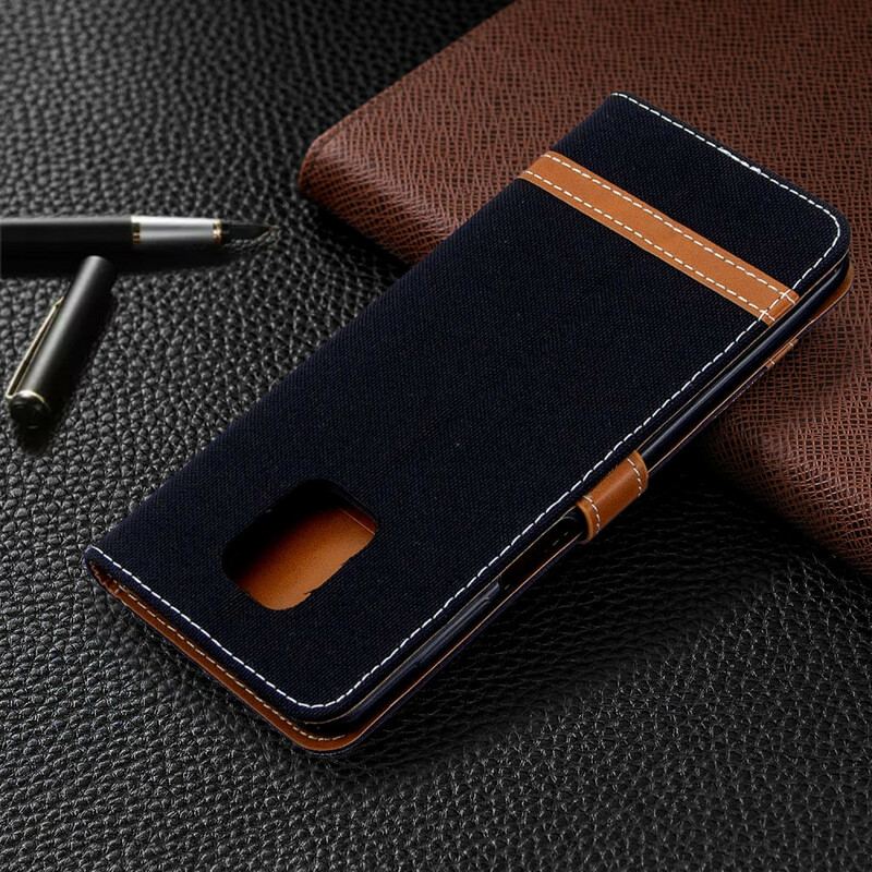 Capa De Couro Para Xiaomi Redmi Note 9S / 9 Pro De Cordão Correia Efeito Tecido E Couro