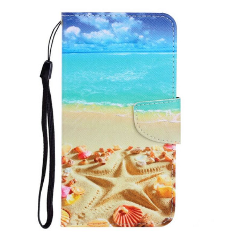 Capa De Couro Para Xiaomi Redmi Note 9S / 9 Pro De Cordão Praia Da Corda