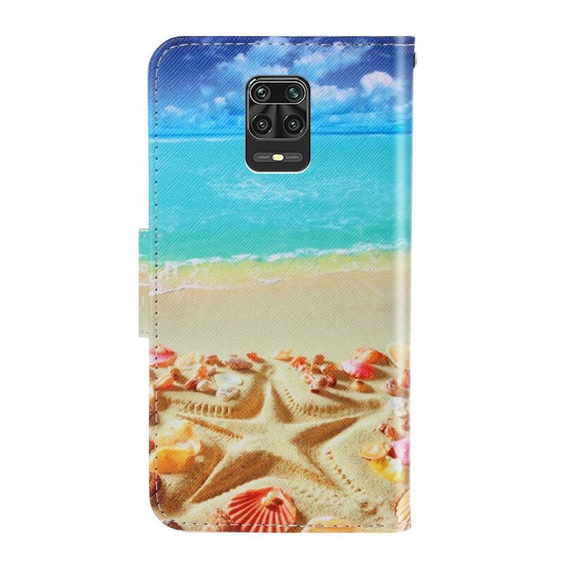 Capa De Couro Para Xiaomi Redmi Note 9S / 9 Pro De Cordão Praia Da Corda