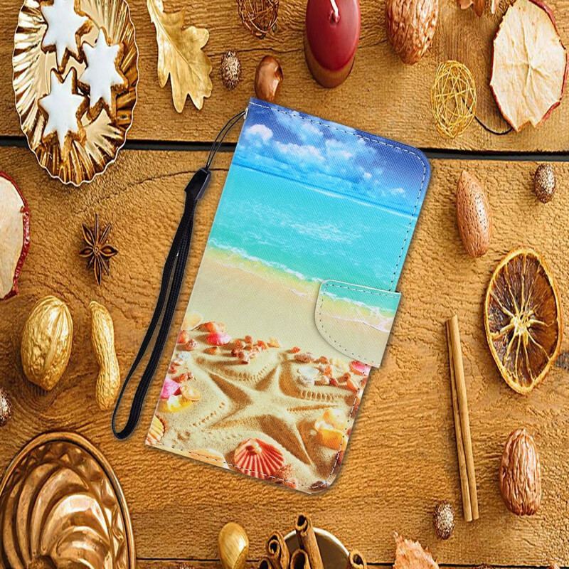 Capa De Couro Para Xiaomi Redmi Note 9S / 9 Pro De Cordão Praia Da Corda