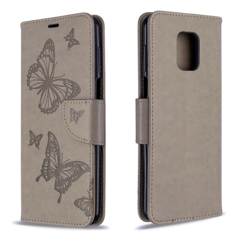 Capa De Couro Para Xiaomi Redmi Note 9S / 9 Pro De Cordão Tanga Borboletas