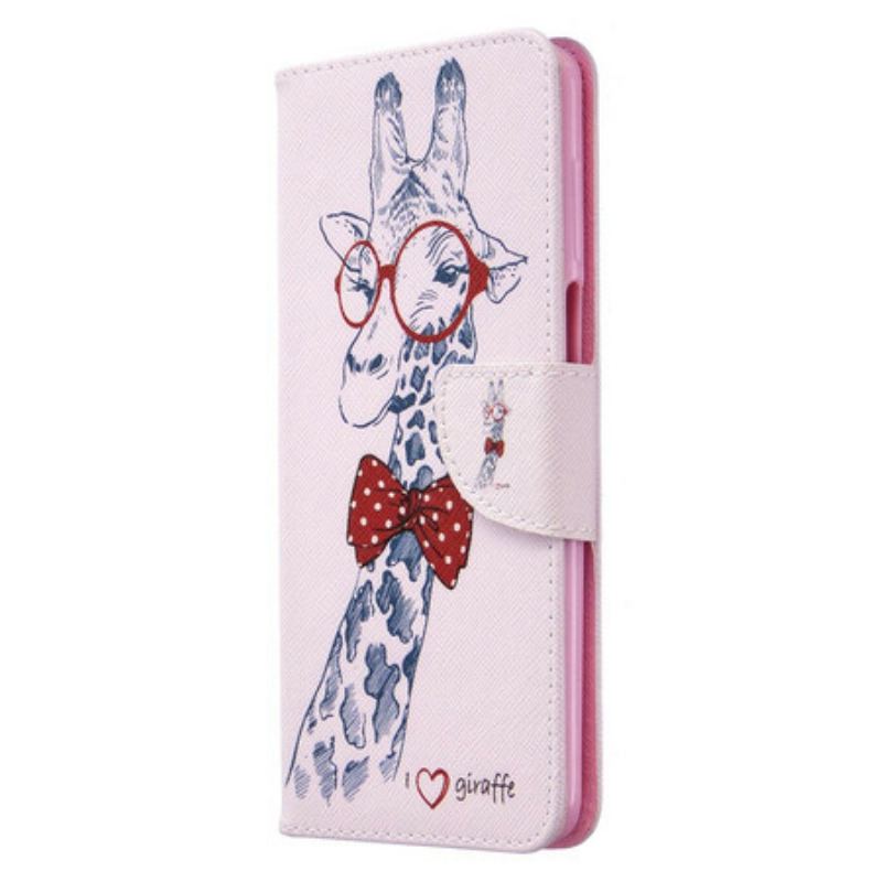 Capa De Couro Para Xiaomi Redmi Note 9S / 9 Pro Girafa Inteligente