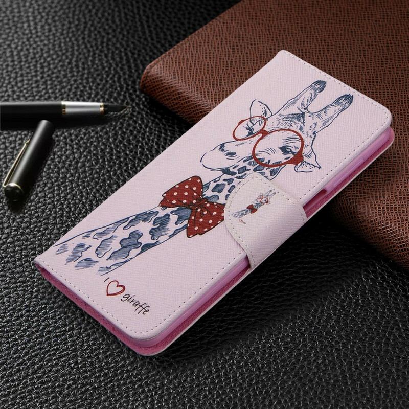 Capa De Couro Para Xiaomi Redmi Note 9S / 9 Pro Girafa Inteligente