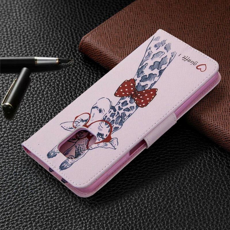 Capa De Couro Para Xiaomi Redmi Note 9S / 9 Pro Girafa Inteligente