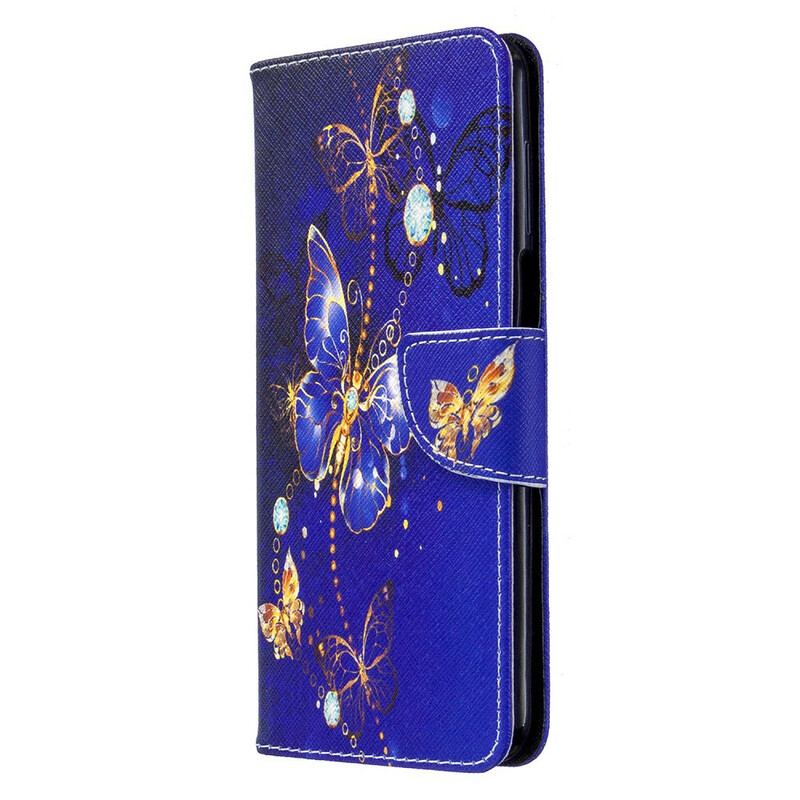 Capa Em Pele Para Xiaomi Redmi Note 9S / 9 Pro Borboletas Incríveis