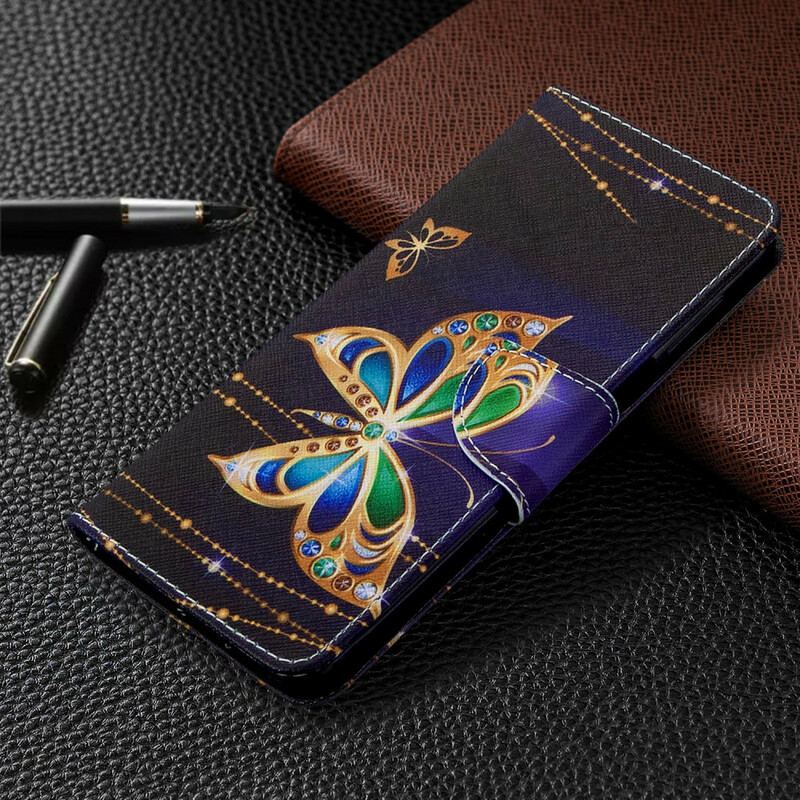 Capa Em Pele Para Xiaomi Redmi Note 9S / 9 Pro Borboletas Incríveis