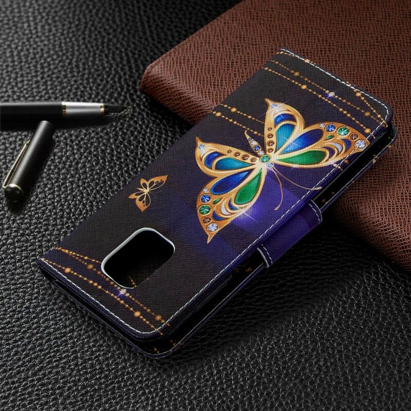 Capa Em Pele Para Xiaomi Redmi Note 9S / 9 Pro Borboletas Incríveis