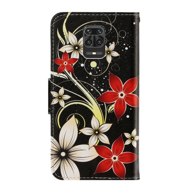 Capa Flip Para Xiaomi Redmi Note 9S / 9 Pro De Cordão Flores Coloridas Com Tiras