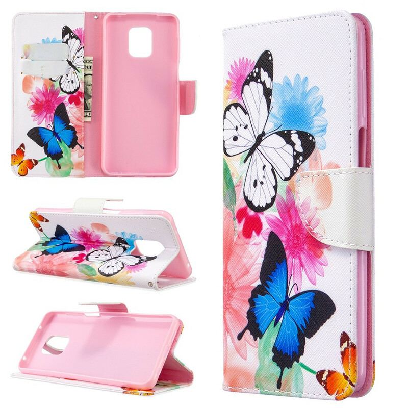 Capa Folio Para Xiaomi Redmi Note 9S / 9 Pro Borboletas E Flores Pintadas