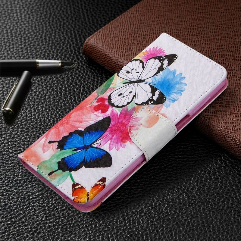 Capa Folio Para Xiaomi Redmi Note 9S / 9 Pro Borboletas E Flores Pintadas