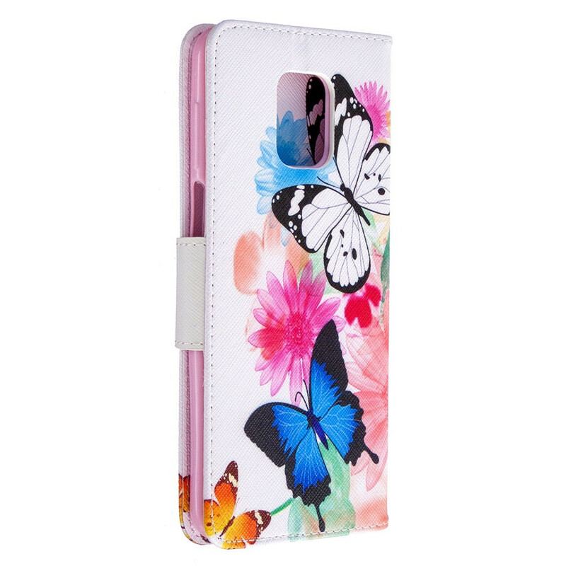 Capa Folio Para Xiaomi Redmi Note 9S / 9 Pro Borboletas E Flores Pintadas