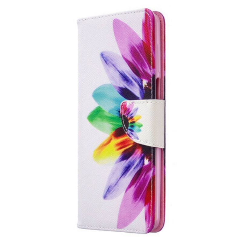 Capa Folio Para Xiaomi Redmi Note 9S / 9 Pro Flor Aquarela