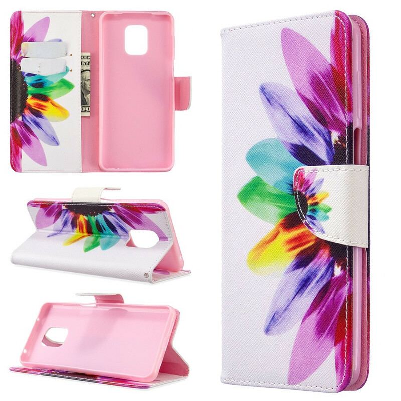 Capa Folio Para Xiaomi Redmi Note 9S / 9 Pro Flor Aquarela