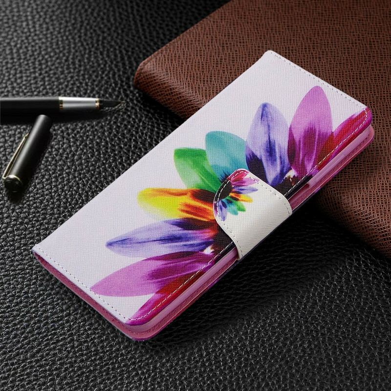 Capa Folio Para Xiaomi Redmi Note 9S / 9 Pro Flor Aquarela