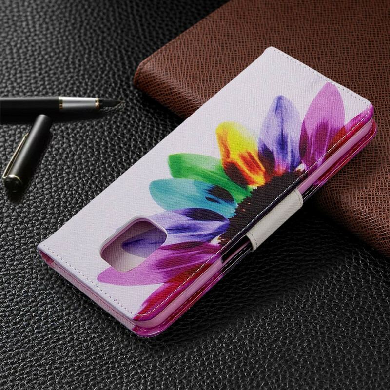 Capa Folio Para Xiaomi Redmi Note 9S / 9 Pro Flor Aquarela