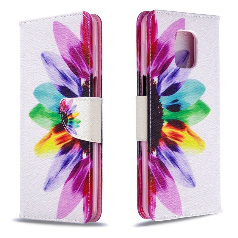 Capa Folio Para Xiaomi Redmi Note 9S / 9 Pro Flor Aquarela