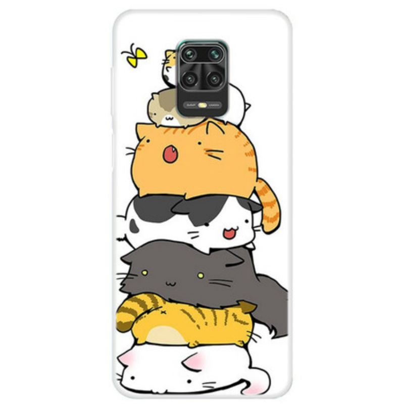 Capa Para Xiaomi Redmi Note 9S / 9 Pro Pilha De Desenhos Animados De Gatos