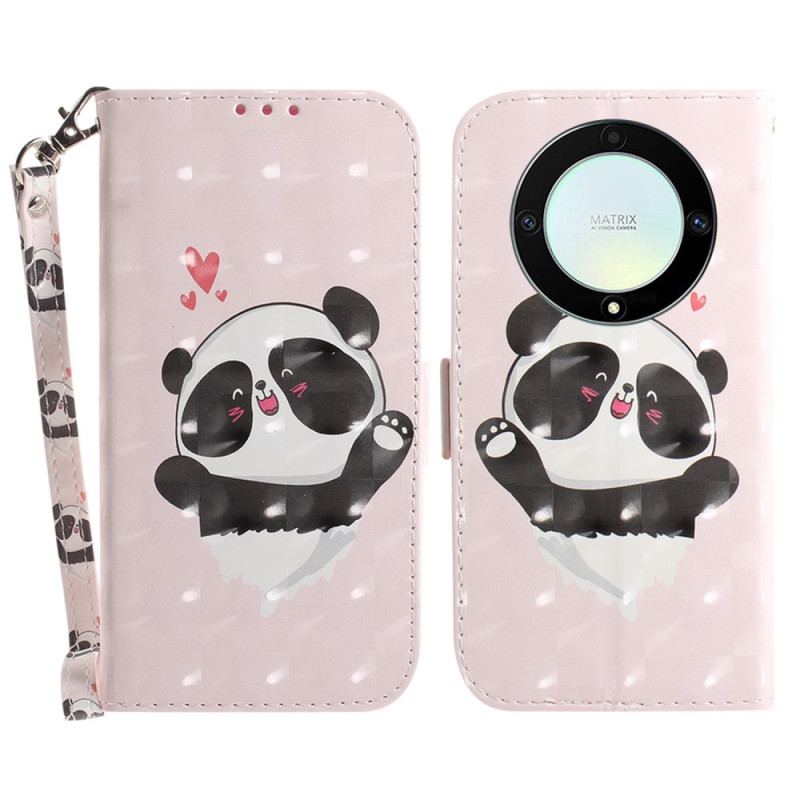 Capa Em Pele Para Honor Magic 5 Lite De Cordão Panda Love Com Cordão