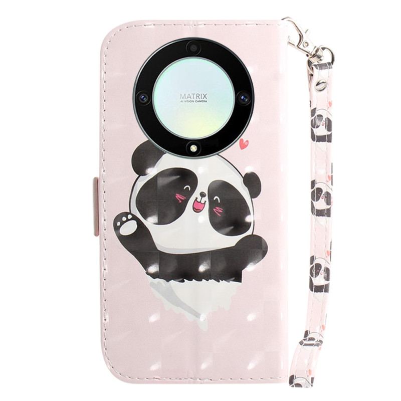 Capa Em Pele Para Honor Magic 5 Lite De Cordão Panda Love Com Cordão