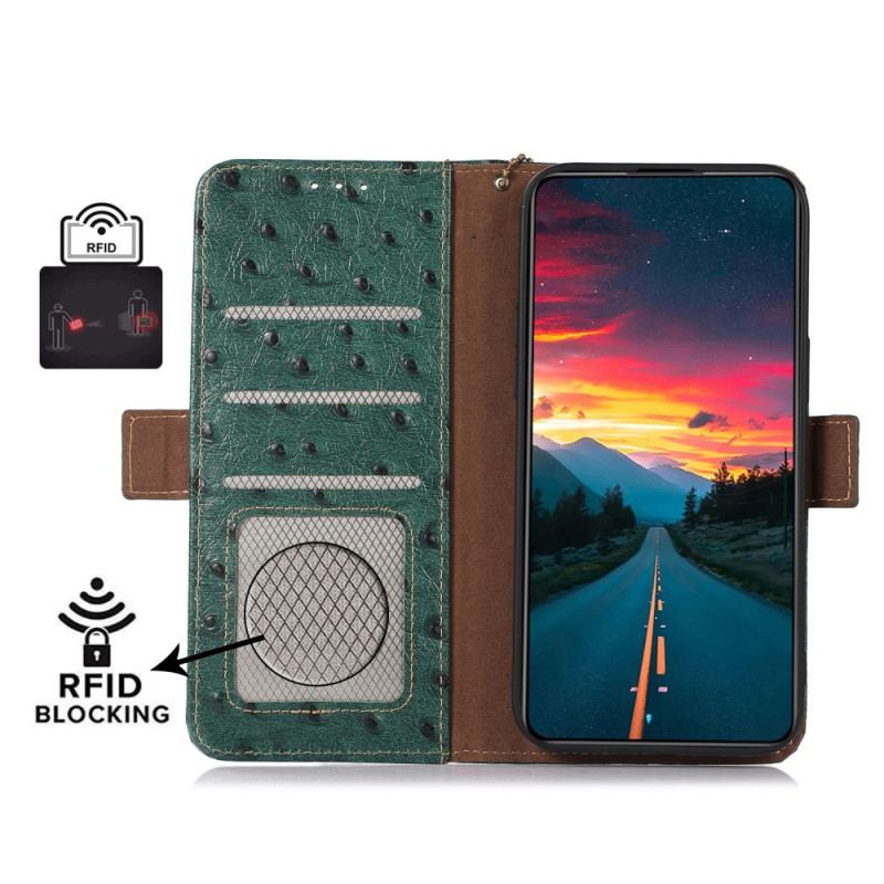 Capa Flip Para Honor Magic 5 Lite Rfid De Couro Texturizado Genuíno