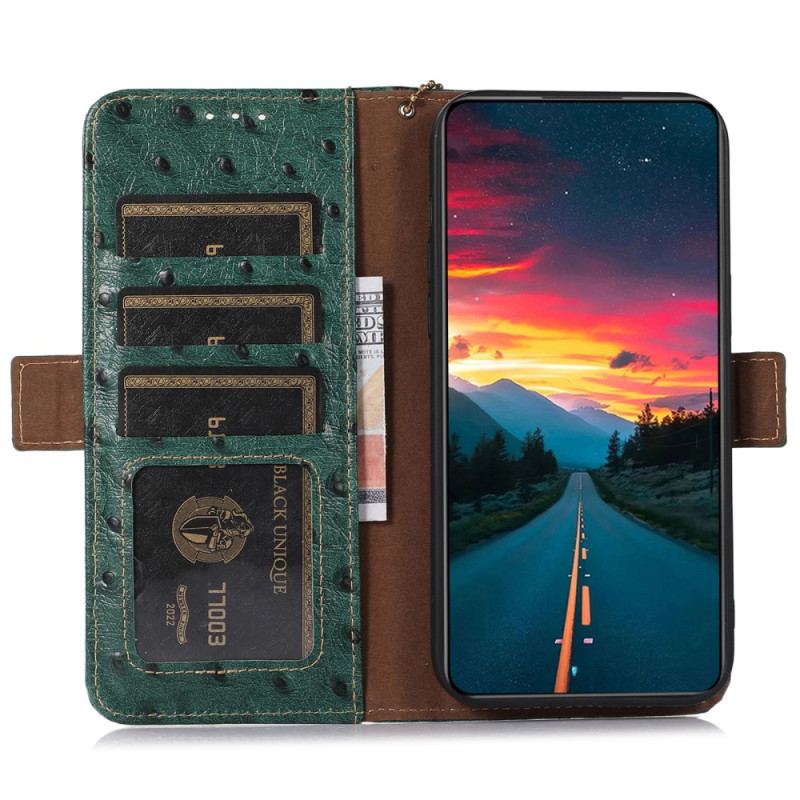 Capa Flip Para Honor Magic 5 Lite Rfid De Couro Texturizado Genuíno