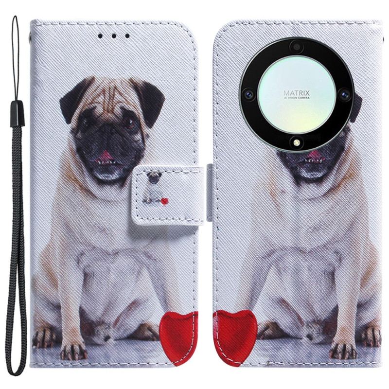 Capa Folio Para Honor Magic 5 Lite De Cordão Cão Pug Com Cordão