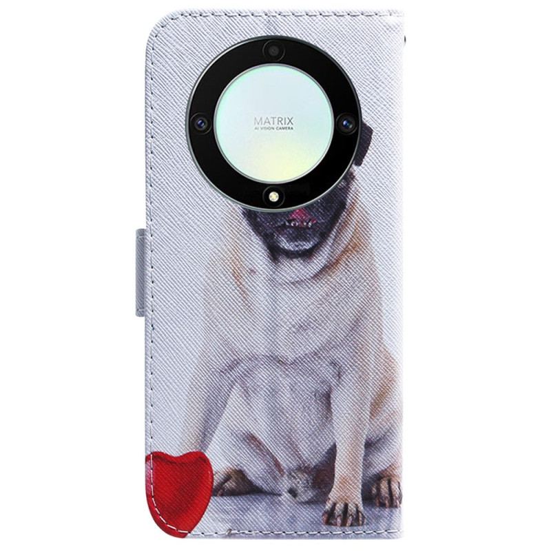 Capa Folio Para Honor Magic 5 Lite De Cordão Cão Pug Com Cordão