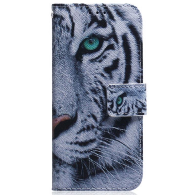 Capa Folio Para Honor Magic 5 Lite De Cordão Tira Tigre Branco