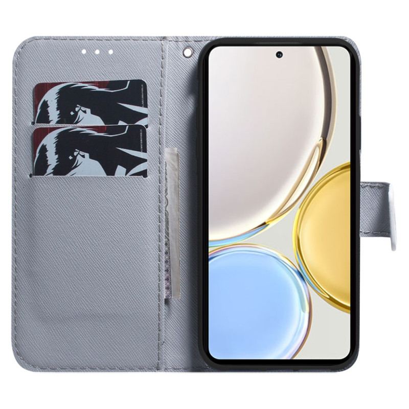 Capa Folio Para Honor Magic 5 Lite De Cordão Tira Tigre Branco