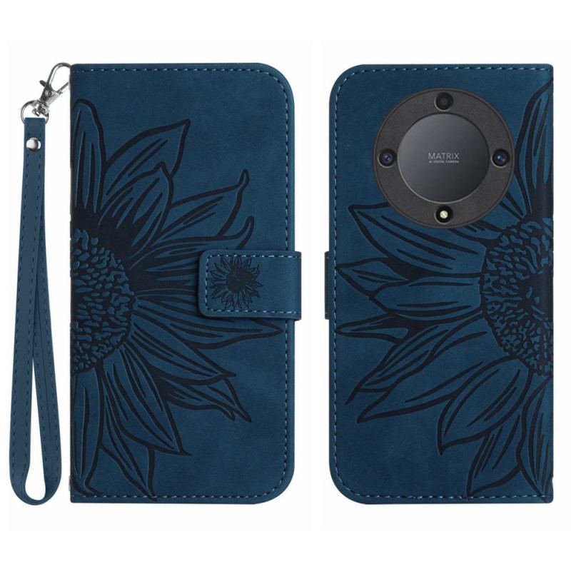 Capa Folio Para Honor Magic 5 Lite Flor Com Cordão