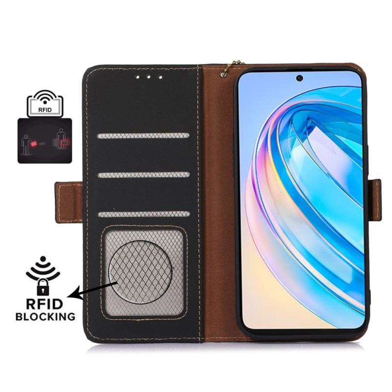 Capa Folio Para Honor Magic 5 Lite Função Rfid De Couro Genuíno