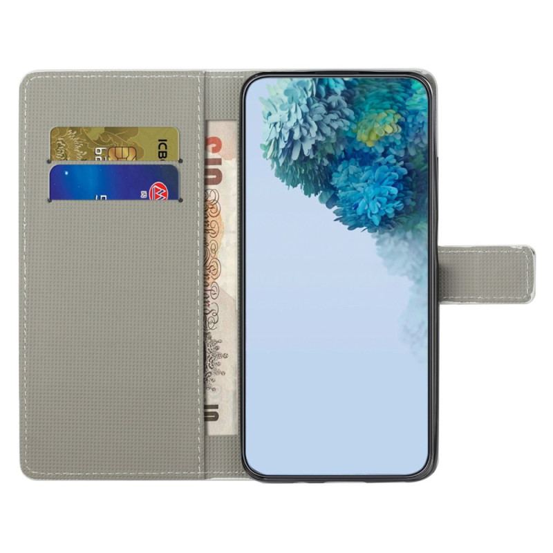 Capa De Couro Para Samsung Galaxy A14 / A14 5G Borboleta Azul