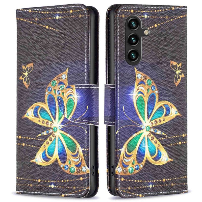 Capa De Couro Para Samsung Galaxy A14 / A14 5G Borboleta Real