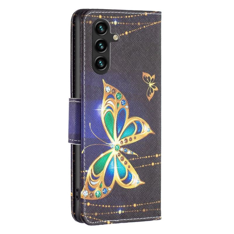 Capa De Couro Para Samsung Galaxy A14 / A14 5G Borboleta Real