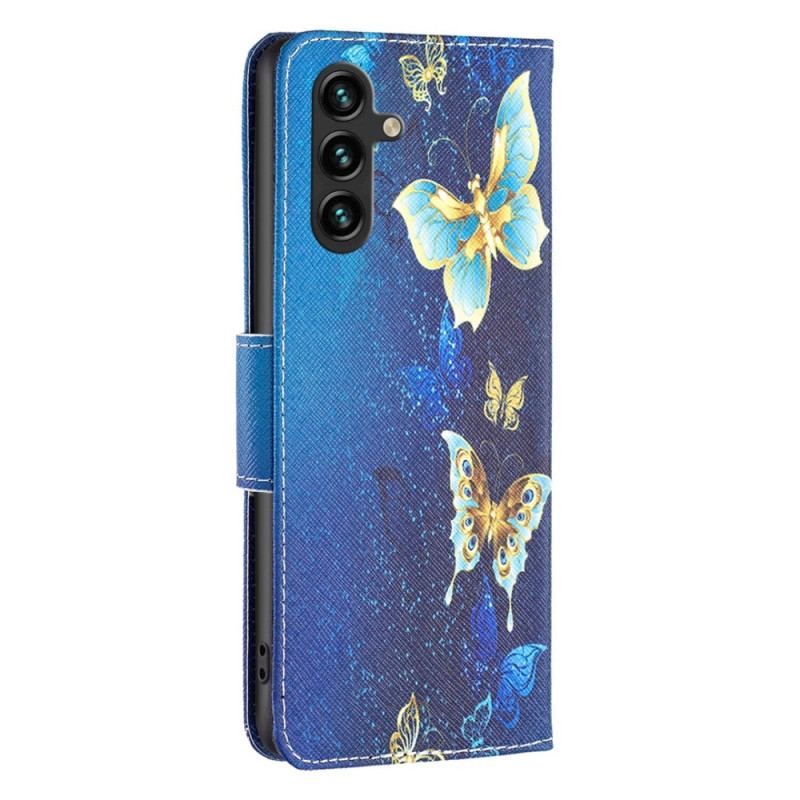 Capa De Couro Para Samsung Galaxy A14 / A14 5G Borboletas Douradas