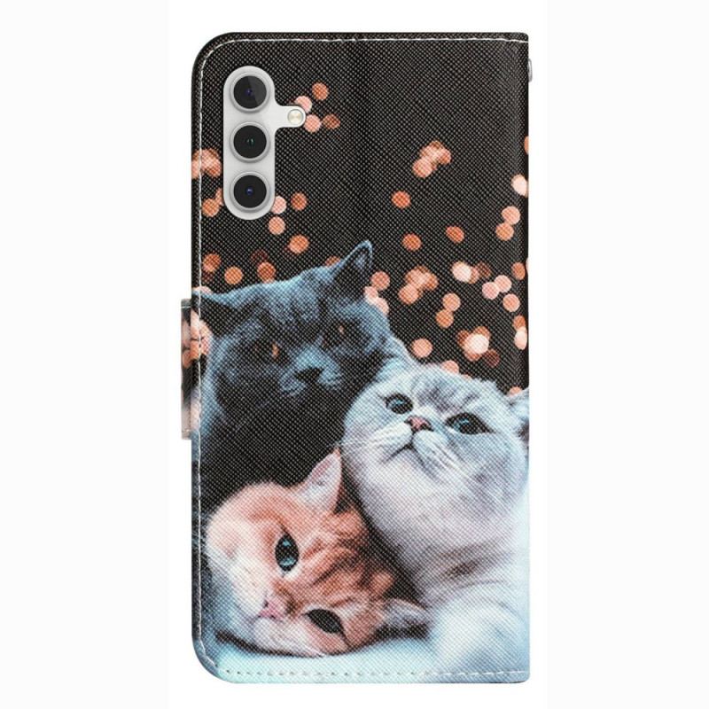 Capa De Couro Para Samsung Galaxy A14 / A14 5G De Cordão Apenas Gatos Tangas