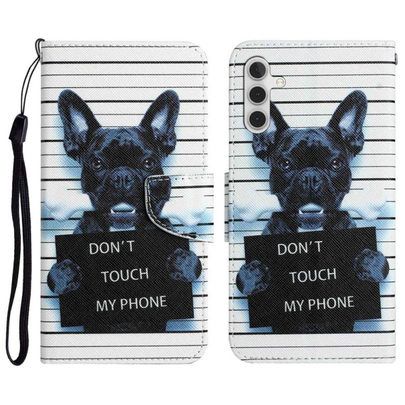 Capa De Couro Para Samsung Galaxy A14 / A14 5G De Cordão Cachorro Não Toque Com Cordão