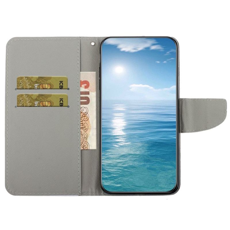 Capa De Couro Para Samsung Galaxy A14 / A14 5G De Cordão Cachorro Não Toque Com Cordão