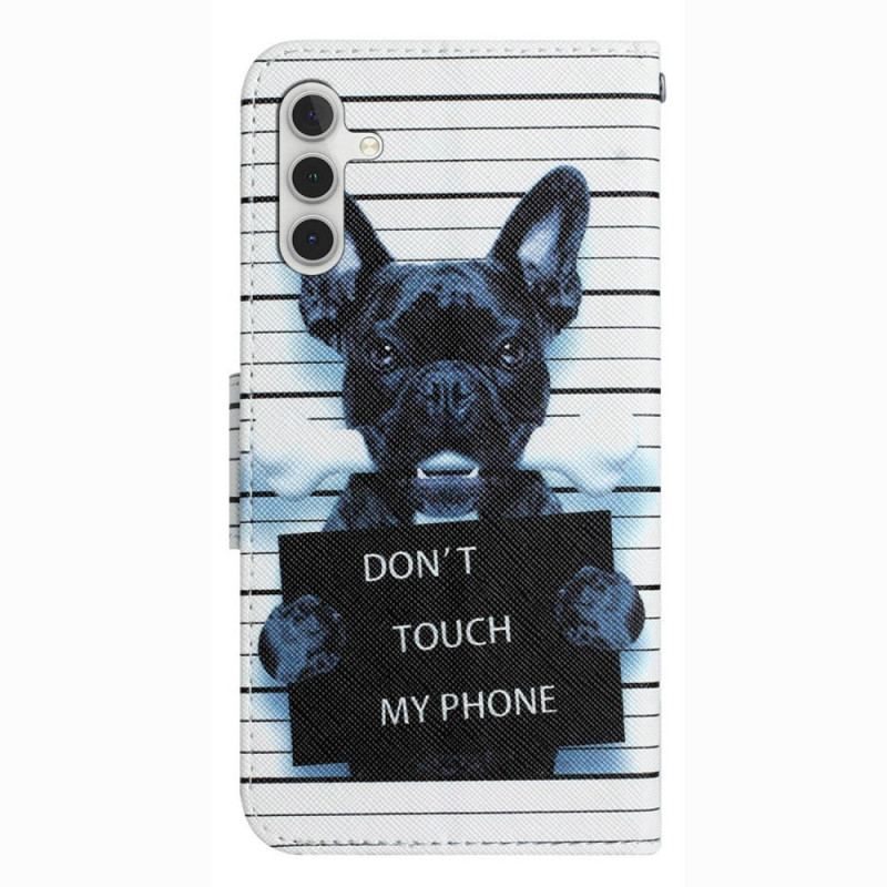 Capa De Couro Para Samsung Galaxy A14 / A14 5G De Cordão Cachorro Não Toque Com Cordão