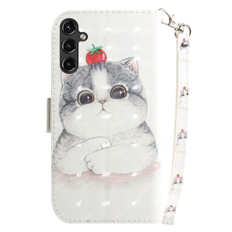 Capa De Couro Para Samsung Galaxy A14 / A14 5G De Cordão Gato Tanga