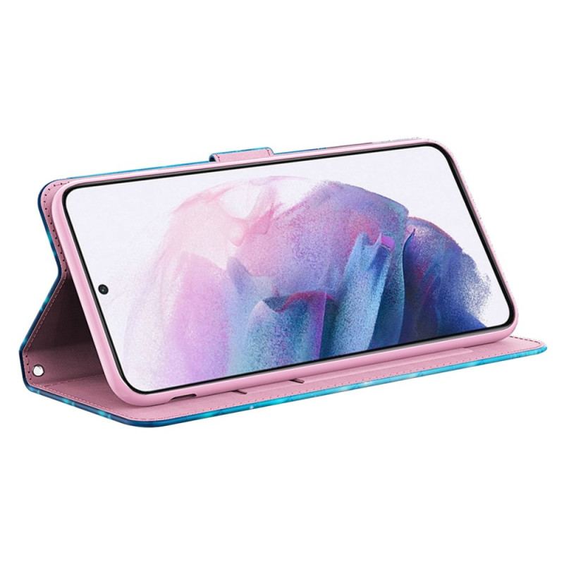 Capa De Couro Para Samsung Galaxy A14 / A14 5G De Cordão Tanga Borboletas